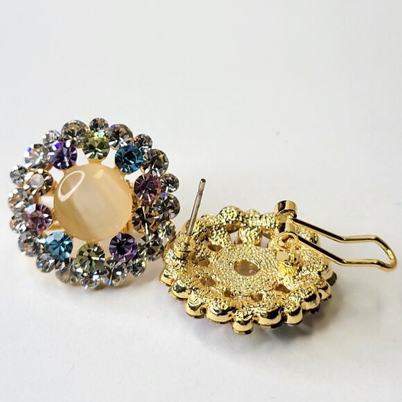 Colorful Crystal Round Earrings - Picture 7 of 10